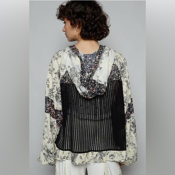 Balloon Sleeve Floral Contrast Crochet & Gauze Jacket - POL - Picture 4 of 5